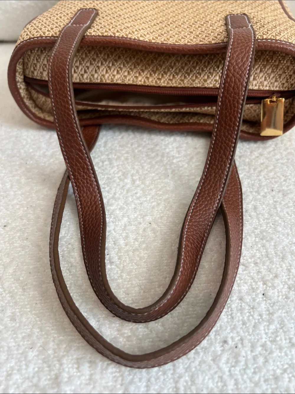 Jaclyn Smith Woven Straw Shoulder Bag with Brown Leather Trim
